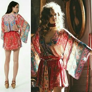 New spell lotus romper kimono ruby playsuit red S